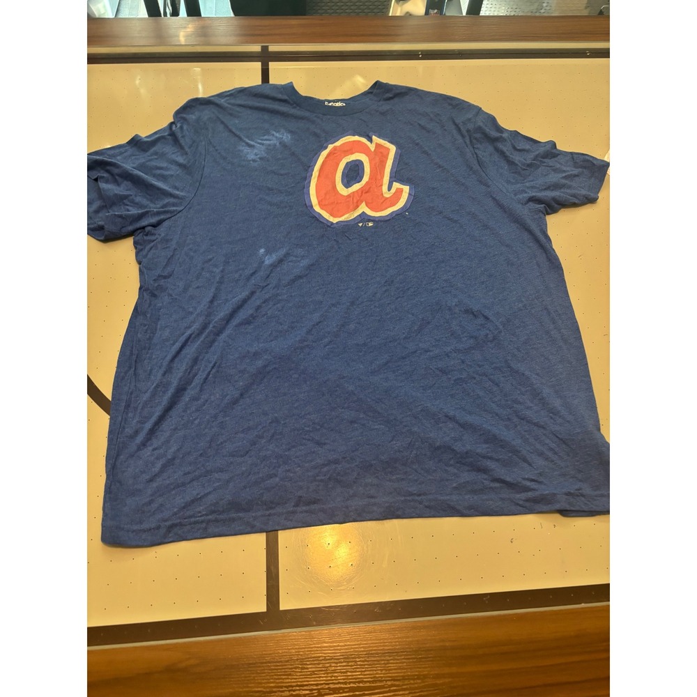 056 Fanatics Atlanta Braves MLB Mens 3XL Blue Heather T-Shirt a Logo T-Shirt